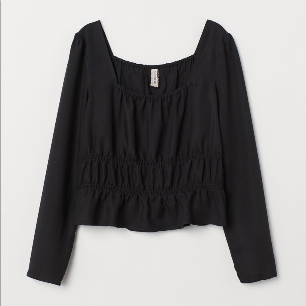 H&M Black Long Sleeve Pleated Top